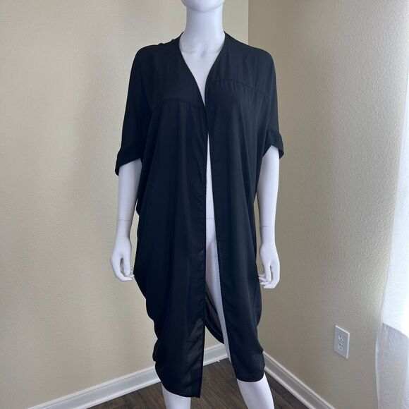 Melissa McCarthy Seven7 Womens Size S Black Sheer Cocoon Kimono Cardigan Minimal - Picture 14 of 15